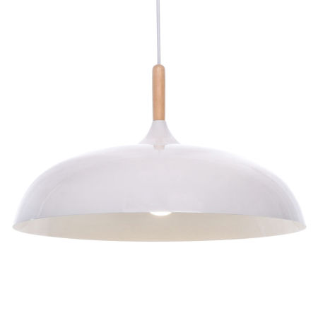 Moderní bílý skandinávský lustr VERSI, široké stínidlo, kov a dřevo