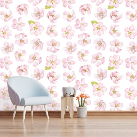 Květinová tapeta na zeď – růžové květy jabloně