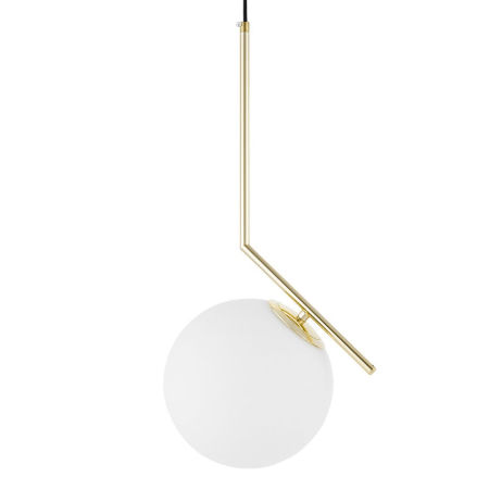 Zlatá závěsná lampa, bílá skleněná koule, designové rameno, klasická zlatá - SORENTO
