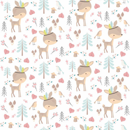 Bílá dětská tapeta srneček Aksel v začarovaném lese