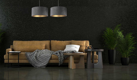 Tmavě šedé svítidlo se stínidlem z veluru ve tvaru válce se zlatým vnitřkem GRAFIT