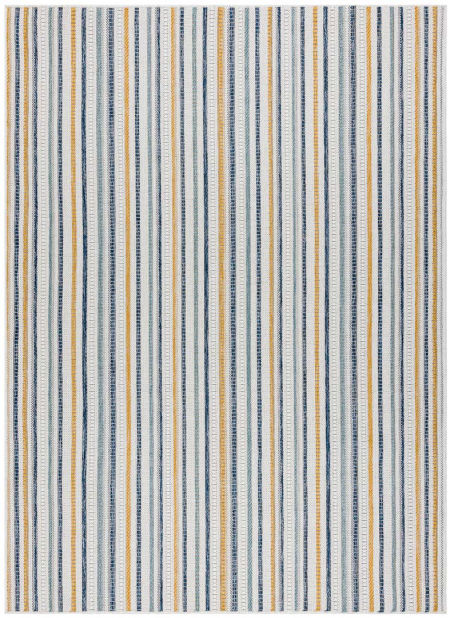 Námořní modrý, tmavě modrý a žlutý koberec s pruhy, do ložnice, pro mládež