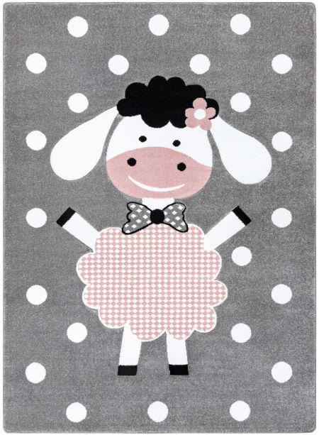 Dětský koberec: ovečka, ovce, tečky, šedý-růžový-bílý, pastelový, antialergenní - PETIT DOLLY