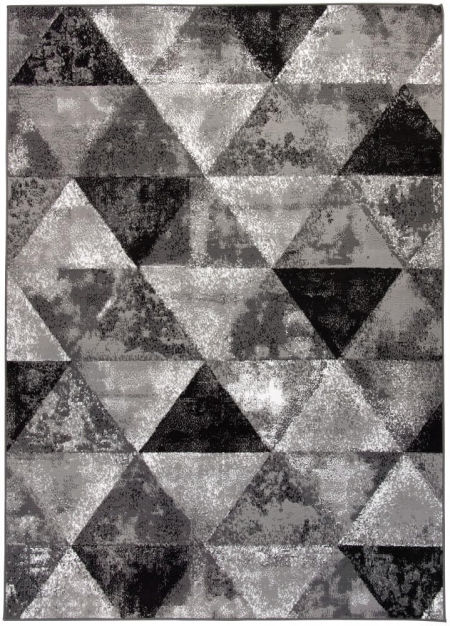 Moderní koberec s šedými a černými trojúhelníky Almas 03 s imitací opotřebení, pro mladé, teenagery, do pokojíčku