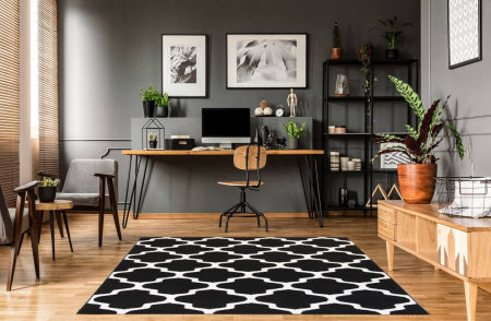 Černý moderní koberec Almas 09 s bílým marockým vzorem