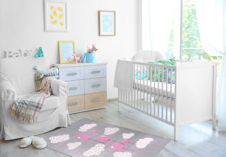 Jemný koberec do dětského pokoje Ballon Cloud 11 s obláčky a balónky, imitace vlny, hypoalergenní