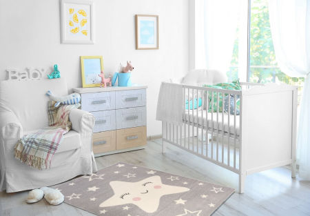 Hypoalergenní šedý dětský koberec se světlými hvězdami Happy Star Grey