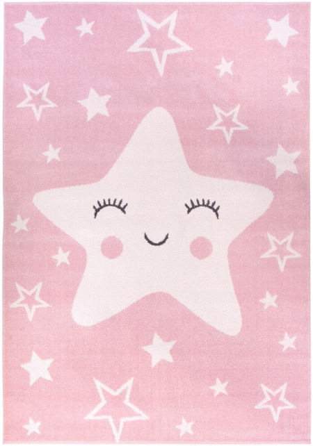Růžový koberec pro dívky s bílými hvězdami Happy Star Pink hypoalergenní