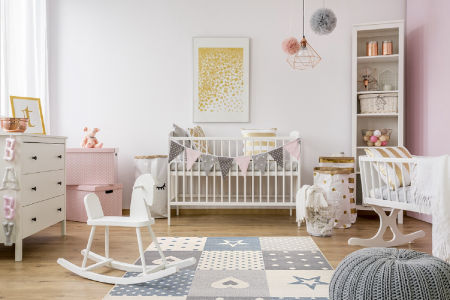 Dekorativní dětský modrošedý koberec se srdíčky, hvězdičkami a puntíky Easy Shapes