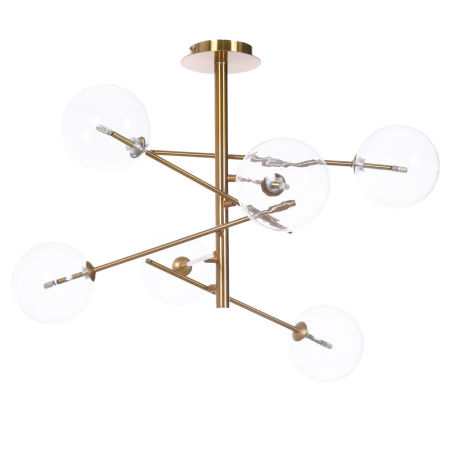 Mosazné moderní stropní svítidlo BERGAMO W6 lustr s průhlednými skleněnými stínítky