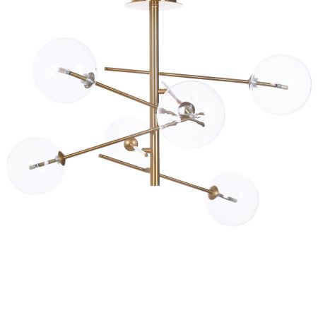 Mosazné moderní stropní svítidlo BERGAMO W6 lustr s průhlednými skleněnými stínítky