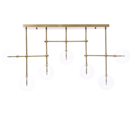 Mosazná závěsná lampa ve stylu glamour BERGAMO W7 lustr na vodorovné liště s průhlednými koulemi