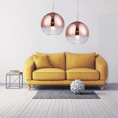 Stropní lampa, lustr VERONI moderní skleněné stínidlo koule růžové zlato rose gold