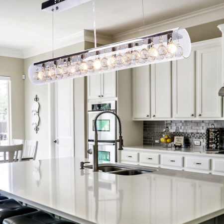 Moderní křišťálové závěsné svítidlo BRIZA skleněné stínidlo, kovová lišta