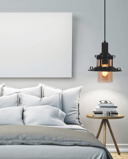 Skleněná jednoduchá závěsná lampa CAPRI W1 černo-jantarová loftová