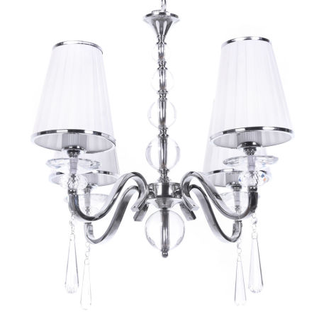 Lustr s krystaly, čtyři bílá stínidla FEDERRICA W4 stříbrná chromovaná ramena