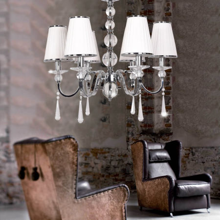 Chromovaný bílý křišťálový lustr FEDERRICA W6 na řetízku