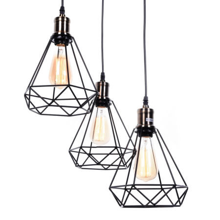 Minimalistické stropní svítidlo COBI W3 černá drátěná lampa diamant loft