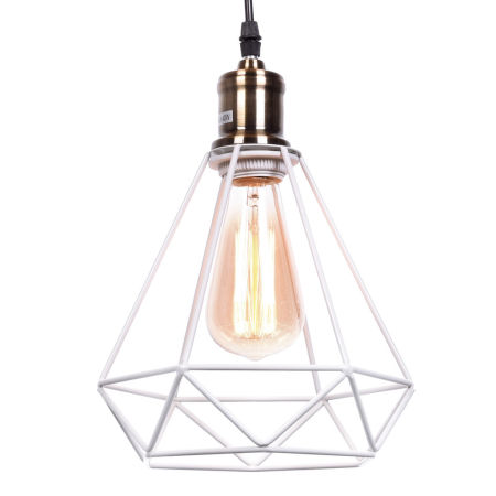 Bílé drátěné minimalistické svítidlo COBI, lustr ve tvaru diamantu