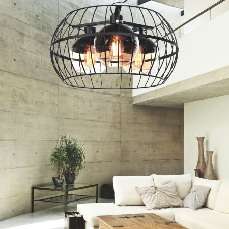 Trojitá závěsná lampa OPTIS černá síť, mříž, industriální loftový lustr