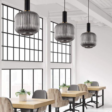 Moderní závěsná lampa GATO, stínidlo z kouřového skla v loftovém stylu