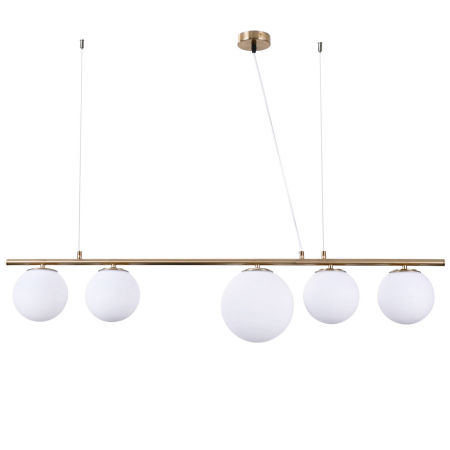 Vícebodová závěsná lampa na liště BARISTICA W5 v mosazné barvě s bílými koulemi