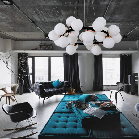 Černo-zlatý, elegantní lustr, vícebodová závěsná lampa MARSIADA, bílá stínítka