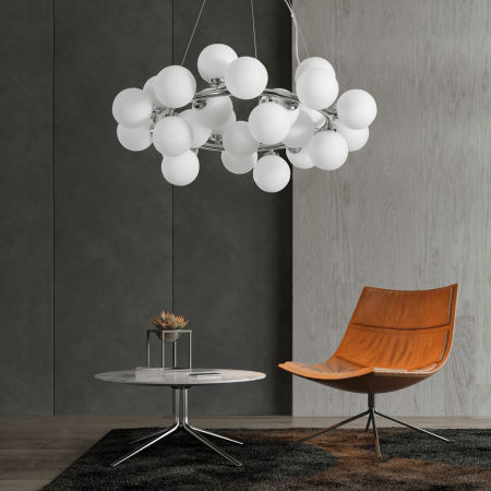 Designová chromovaná závěsná lampa MARSIADA vícebodová bílá