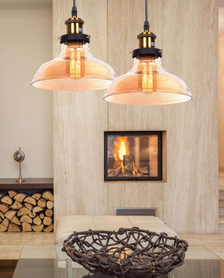 Skleněné závěsné svítidlo GABI, jantarová industriální loftová závěsná lampa