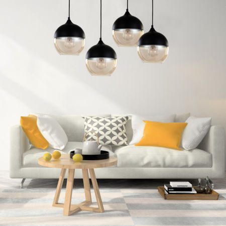 Skleněná závěsná lampa ALBION černé polokulaté kovové svítidlo industriální