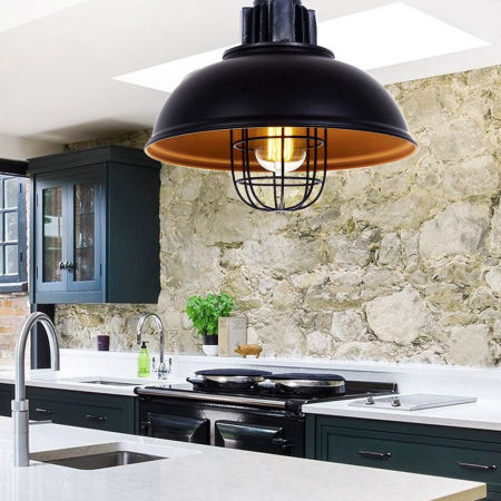 Polokulatá černá stropní lampa FUKO kovová v industriálním stylu