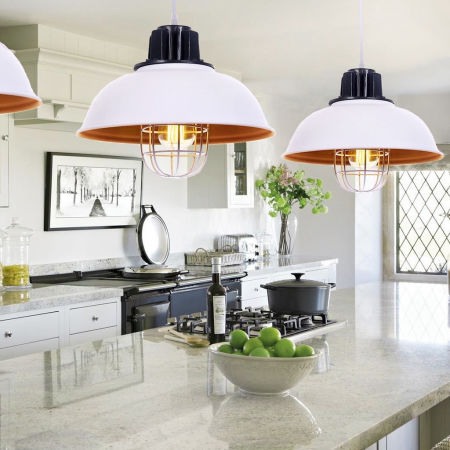 Bílé kovové závěsné svítidlo FUKO polokulaté, nastavitelné, loftové