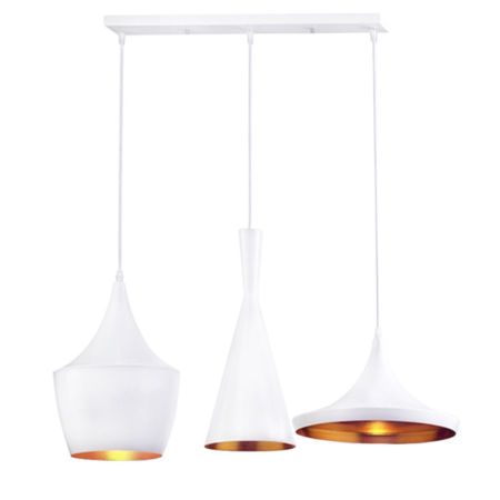 Skandinávská závěsná lampa FOGGI TRIO trojitý lustr bílý, zlatý uvnitř