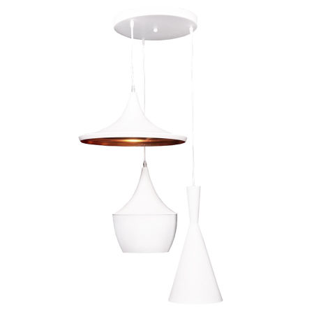 Minimalistická bílá stropní lampa FOGGI W3 trojitý loftový lustr, zlatý vnitřek