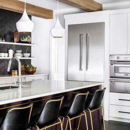 Designová bílá lampa FOGGI 12B kulatá průmyslová, industriální, zlatý vnitřek