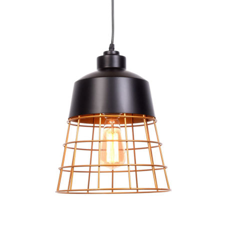 Černá drátěná visací lampa BAGSY zlatá kovová mřížka, klec