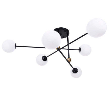 Šestiramenná černá závěsná lampa BERSAGO W6 stínidla bílé koule