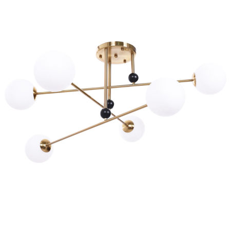 Moderní závěsná lampa z mosazné barvě BERSAGO W6 s bílými kulatými stínítky