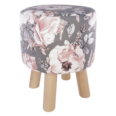 Módní, nadčasový puf s květy divokých růží na šedém pozadí