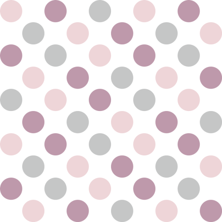 Bílá tapeta s fialovými, růžovými a šedými puntíky, kolečka 10 cm