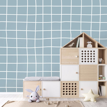 Moderní modrobílá tapeta s nerovným kostkovaným vzorem