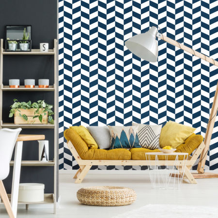 Modro-bílá námořnická tapeta ve skandinávském stylu se vzorem rybí kosti