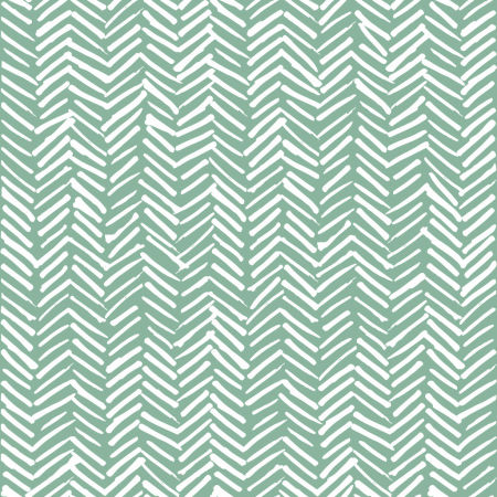 Zelená tapeta na zeď s bílými čárami, vzor rybí kosti, v boho stylu