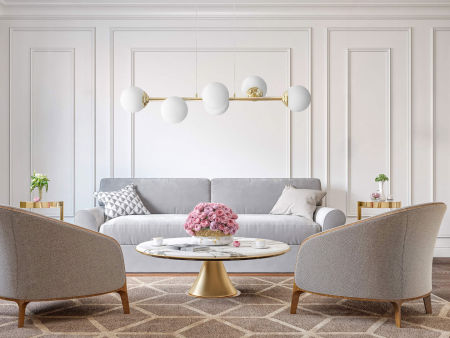 Zlaté svítidlo, lustr na lanku, s podlouhlou krytkou a skleněnými koulemi, klasická zlatá barva - FINO