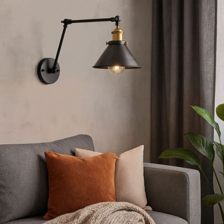 Loftová černá nástěnná lampa GUBI W2 kovové kónické stínítko, nastavitelná, kloubová, pro čtení