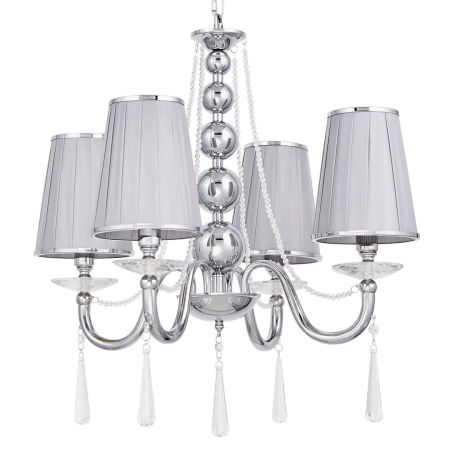 Kovový lustr s křišťálovými ověsy FABIONE W4 chromovaný, klasický, stříbrný