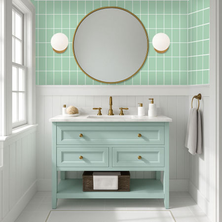 Mátově zelená tapeta z bílou mřížkou, obdélníky 0,5 cm