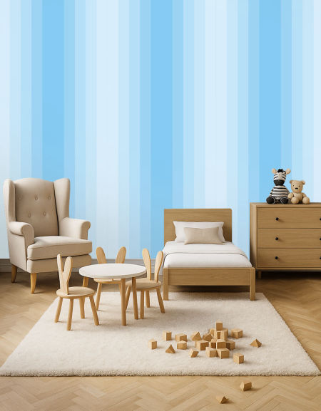 Modrá gradientní dětská chlapecká tapeta se svislými pruhy