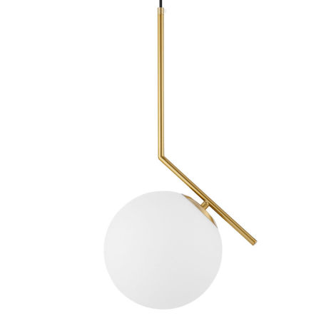 Moderní mosazná závěsná lampa SORENTO kovová se skleněným kulatým stínidlem