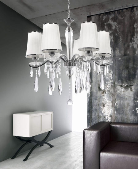 Moderní bílý křišťálový lustr ALESSIA W6 na řetízku, vícebodové svítidlo